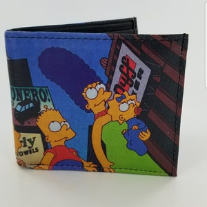 Handcrafted SIMPSONS Leather Cartoon Inspired Wallet.City Skyline Design.Credit Card Holder,Bifold Wallet,Unisex Gifts,Totalmente laserprinted