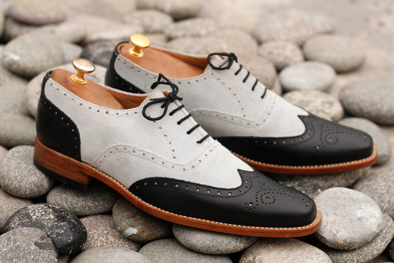 black and white wingtip brogues