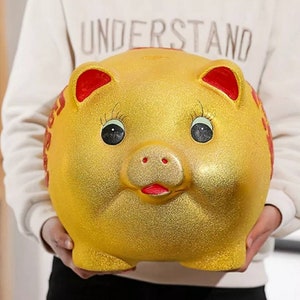 01 Ceramic Piggy Bank Gold Cute Pig Lucky Porcelain Fortune Pig Money Box  Piggy