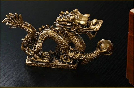 Traditional Chinese Dragon Figurines Statue Collection Good Luck Resin  Decor for Home Desk Office Housewarming Gift Ornament Bronze 