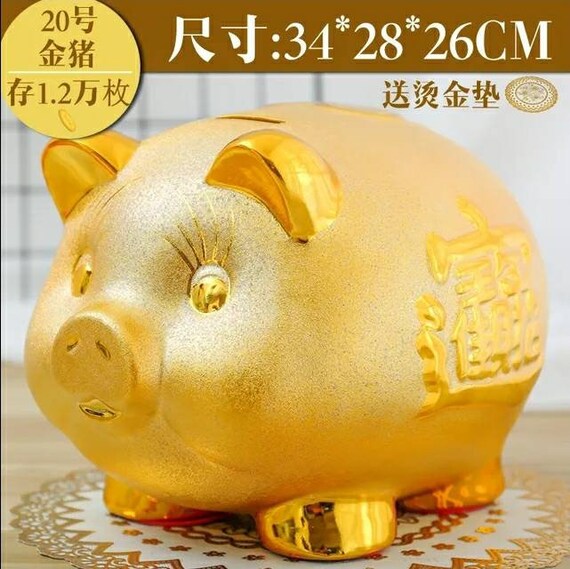  9 Gold Pig Lucky Porcelain Fortune Pig Money Box Piggy Bank :  Toys & Games