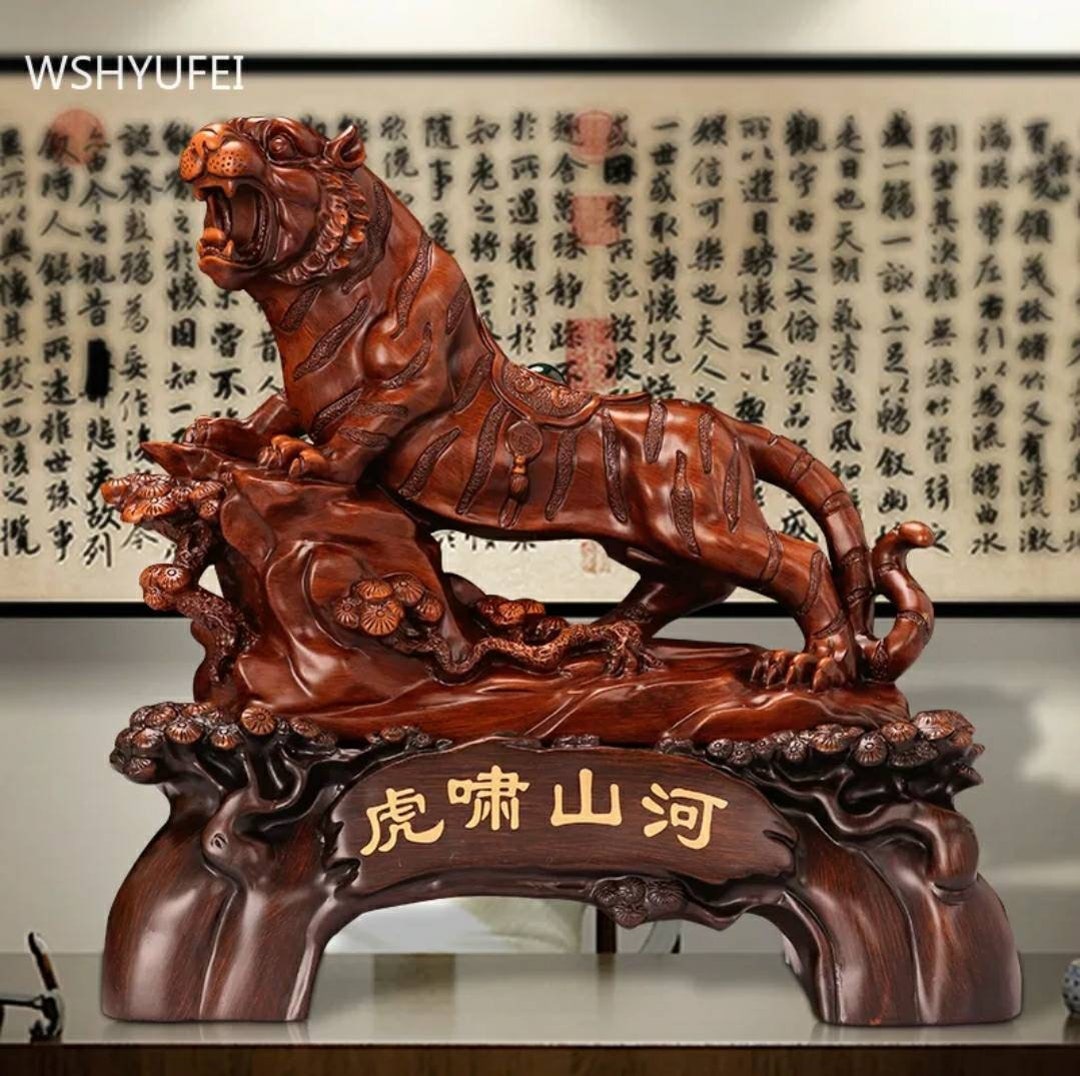 10 Old Chinese Bronze Fengshui 12 Zodiac Year Tiger Statue Sculpture