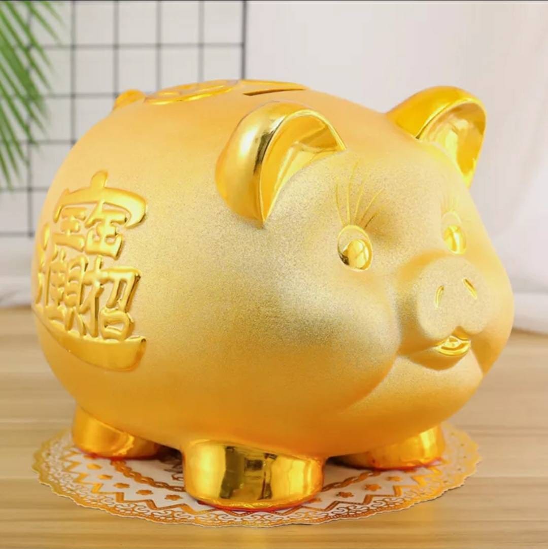 01 Ceramic Piggy Bank Gold Cute Pig Lucky Porcelain Fortune Pig Money Box  Piggy