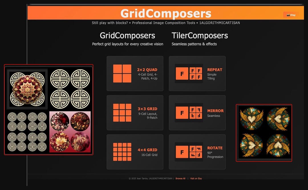 Gridcomposers: 2x2, 3x3, 4x4, Repeated, Mirrored, Rotated. Drag and ...