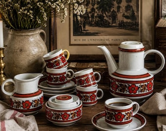 Vintage Winterling Bavaria Coffee Set | West German Floral Stoneware | 1970s Retro Tea Set | Cottagecore Kitchen Decor