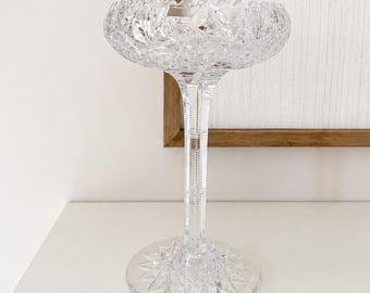 Antique American Brilliant Period Cut Glass Compote | Strawberry Diamond & Fan Pattern | 9.5" Pedestal Crystal Bowl | Early 1900s ABP