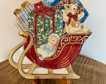 Fitz and Floyd Teddy's Christmas Sleigh Platter: Vintage Holiday Decor