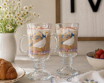 Vintage Goose Glass Mugs Set of 2 | Geese Glasses | Latte Mugs | Cozy Kitchen Drinkware