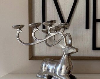 Large Solid Brass Deer Tealight Holder | 70s decor
