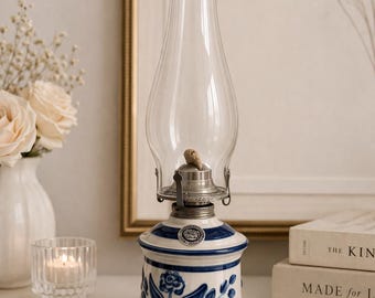 Lamplight Farms USA Ceramic Oil Lamp – Glass Hurricane Lamp – Cottagecore Decor – Farmhouse Lighting – Decorative Accent Lamp
