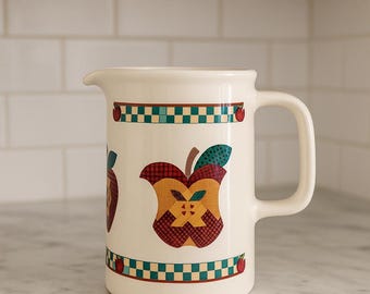 Vintage Apple Ceramic Pitcher: Retro Farmhouse Kitchen Decor