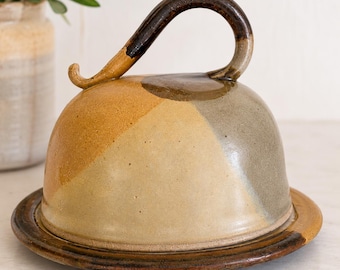 Vintage Studio Pottery Butter Bell | Handmade French Butter Keeper | Signed Pottery Butter Crock | Rustic Farmhouse Kitchen Decor