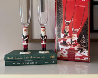 Gorham Santa Champagne Glasses Set of 2 | Holiday Stemware | Christmas Flutes with Original Box