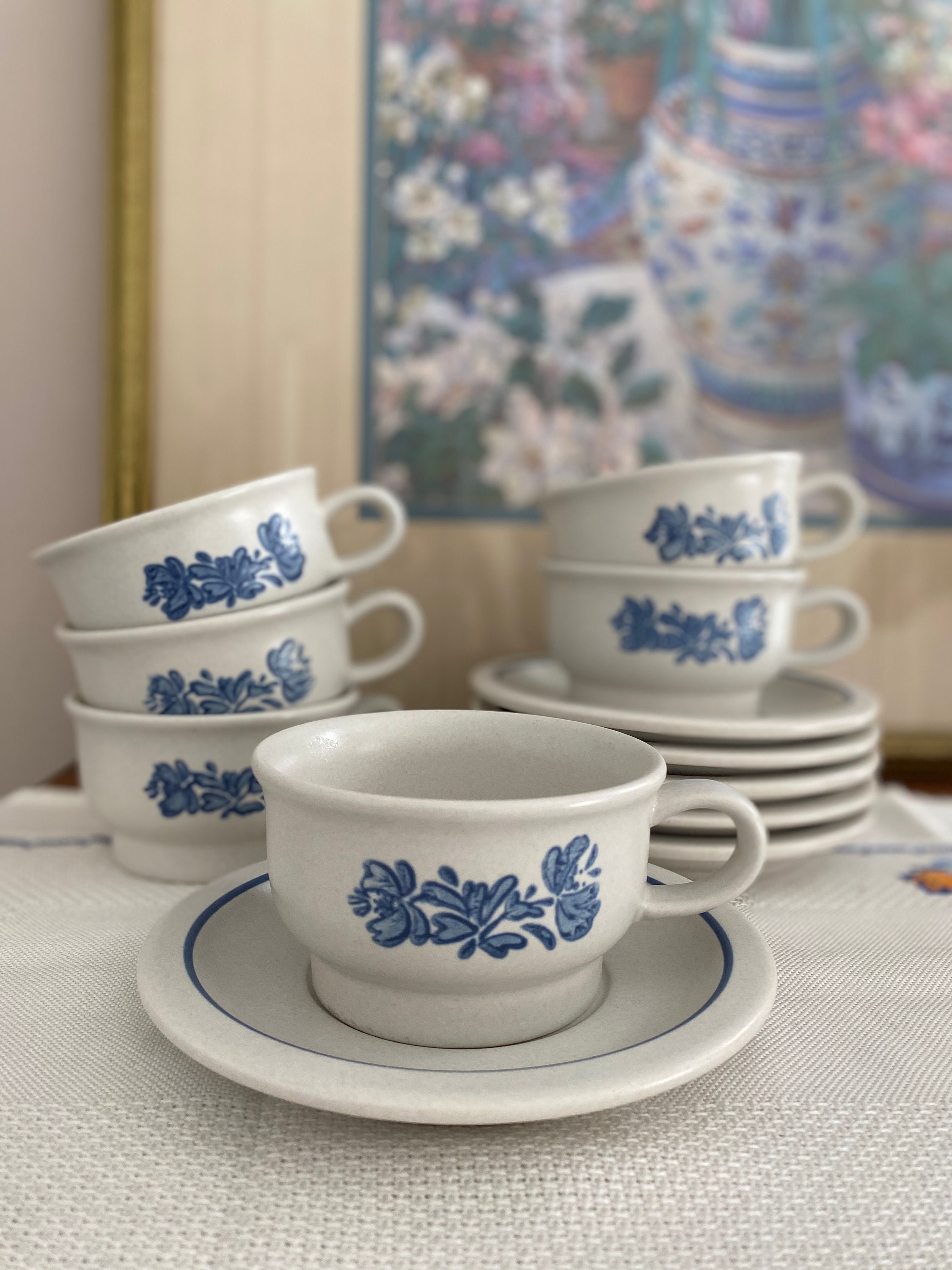 Pfaltzgraff Yorktown Cup and Saucer Set Classic Elegance in Blue