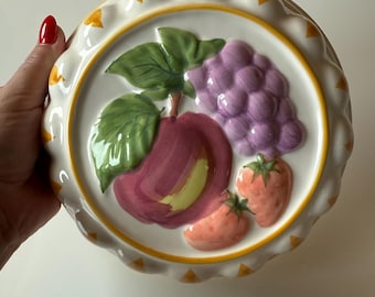 Vintage Ceramic Wall Plaque: Cottagecore Kitchen Decor, Tulip or Fruit