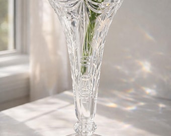 Vintage Cut Crystal Vase, American Brilliant Style Flower Vase, Heavy Clear Crystal Tulip Vase, Early 20th Century Elegant Home Decor