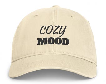 Cozy Mood Cap | Embroidered Text Dad Hat, Coastal Washed Baseball Cap