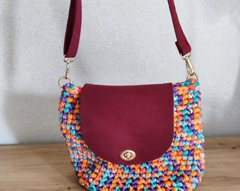 Colorful Crochet Crossbody Bag: Handmade Vegan Leather Boho Purse