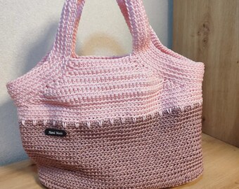 Pink Crochet Tote Bag: Handmade Cotton Boho Market Bag