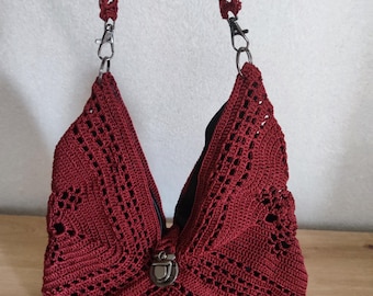 Burgundy Crochet Bag: Handmade Boho Shoulder or Clutch