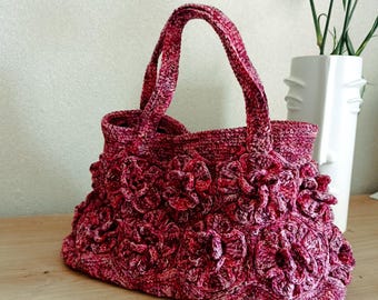 Hand-Knitted Cotton Flower Tote Bag: Boho Crochet Shoulder Bag