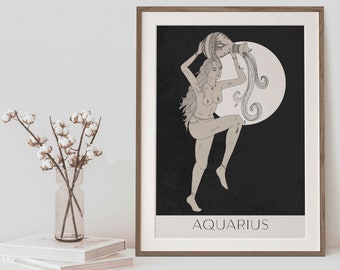 Aquarius Zodiac Art Print, Zodiac Art, Aquarius Art Print, Digital Download Print, Printable Art, Zodiac Poster, Aquarius Goddess Art