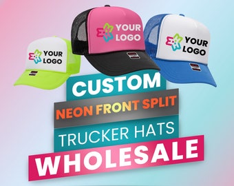 Custom Neon Front Split Trucker Hat Wholesale, Personalized Logo Design Foam Neon White Front Beach Party Social Club Beach Retro Summer Hat