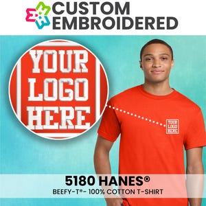 Custom Embroidered Beefy-T® 100% Cotton T-Shirt, Personalized Logo Tee for Events, Tailored for Your Unique Style
