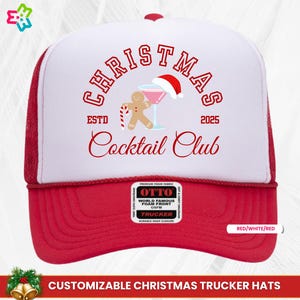 Festive Foam Trucker Hat, Cocktail Trucker Hat, Holiday Trucker Cap, Custom Text Foam Trucker Hat, Bachelorette Christmas Hat, Christmas Hat