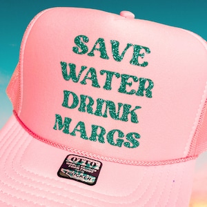 Trucker Hats, Save Water Drink Margs Soft Pink Trucker Hat, Night Party Hat, Girls Night Out Matching Hats, Margarita Bachelorette Party Hat