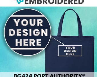 Embroidered Cotton Canvas Tote, Add Your Text or Design, Custom Logo