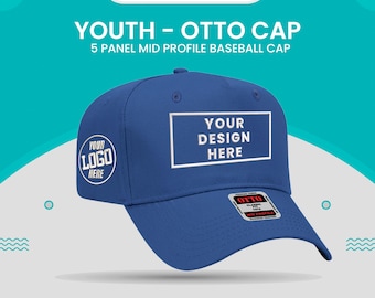 Youth Custom 5 Panel Hat – Personalized Embroidered Front & Back | OTTO® Mid Profile Structured Baseball Cap