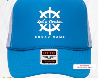 Let’s Cruise Squad Custom Trucker Hat, Personalized Cruise Family Vacation Hats, Matching Group Cruise Gifts, Neon Mesh Snapback Caps