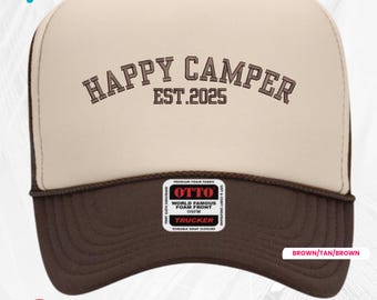 Custom Embroidered Trucker Hat, Personalized Camp Bachelorette Hat, Retro Foam Mesh Cap, Happy Camper Hat