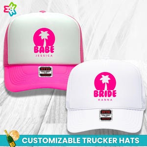 Beach Bachelorette Hats – Custom Tropical Bride & Babe Trucker Hats, Team Bride Party Hats, Bride Squad Gifts, Beach Camp Bach Trip