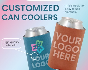 Custom Can Coolers, Personalized Neoprene Can Cooler, Bachelorette Party Favor, Wedding Anniversary Birthday Party Company Beverage Coolers
