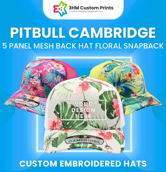 Embroidered Custom Floral Trucker Hat 5 Panel Structured Mesh Back
