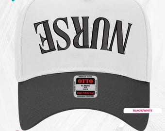 Personalized Upside Down Text Hat for Nurse, Embroidered OTTO® Cap