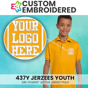 Embroidered Youth Active Jersey Polo, Personalized Polo, Custom Text Logo Photo Design Polo, Custom Shirt Embroidery