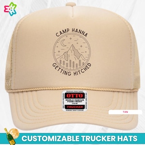 Custom Camp Bachelorette Hat, Camping Bach Trucker Hat, Custom Bride&#39;s Name Camp Bachelorette Party Hats
