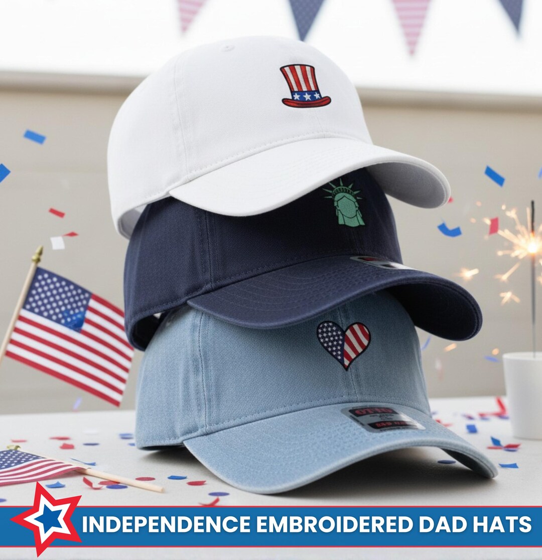 Custom 4th of July Embroidered Dad Hat Patriotic USA Icons Independence ...
