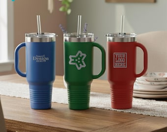 Custom Engraved 40 oz Tumblers with Handle, Personalized Stainless Steel Travel Mug, Premium Double Wall Insulated Tumbler