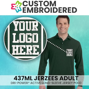 Embroidered Long-Sleeve Jersey Polo, Personalized Polo, Custom Text Logo Photo Design Polo, Custom Shirt Embroidery