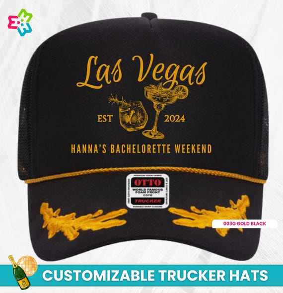 Las Vegas Bachelorette Hats, Custom Bridal Party Trucker Hat, Bachelorette Party Hats, Drinking Hats, Cocktail Martini Personalized Neon Hat
