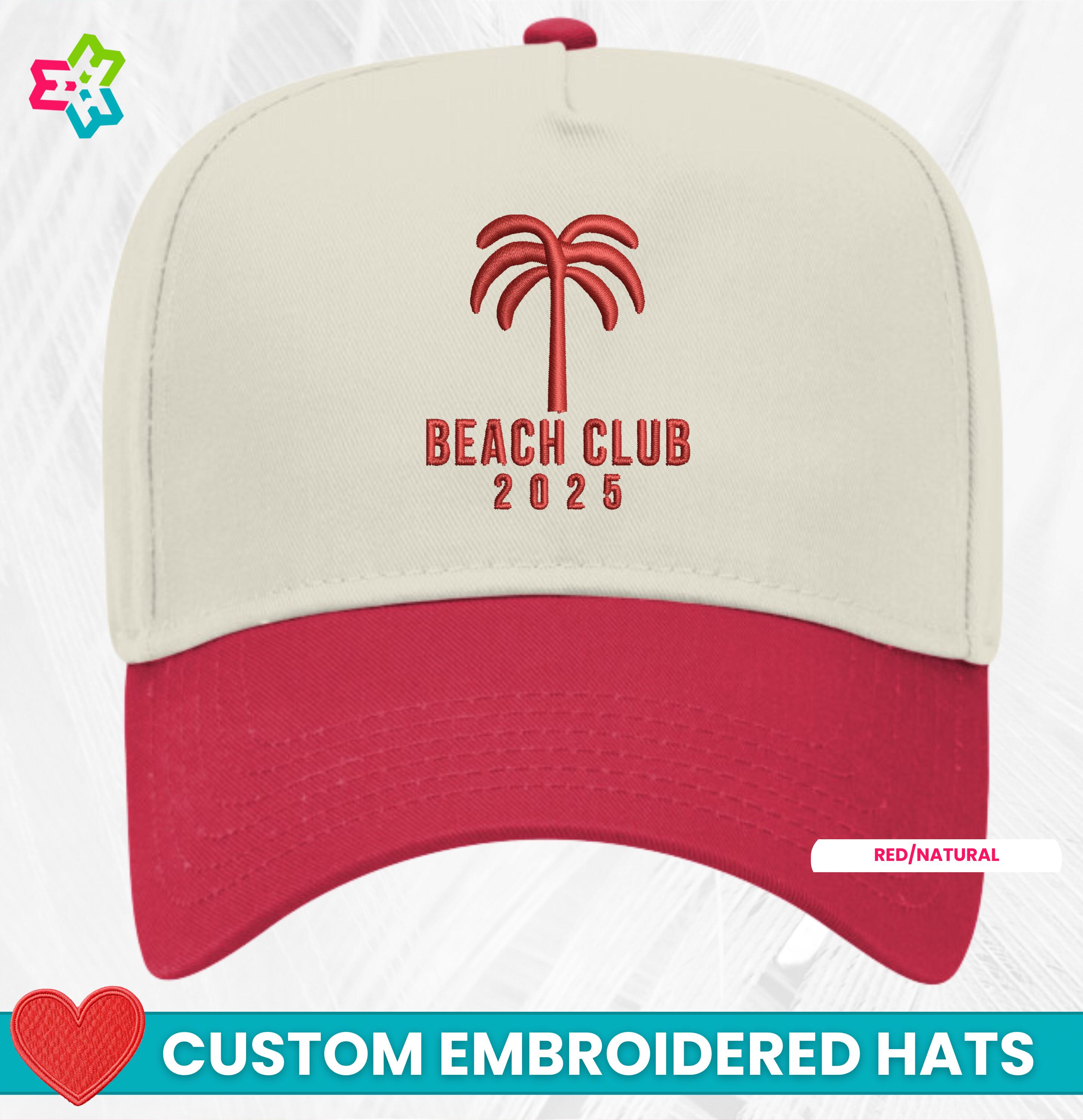 Custom Embroidered Beach Club Hat With Palm Tree Logo 