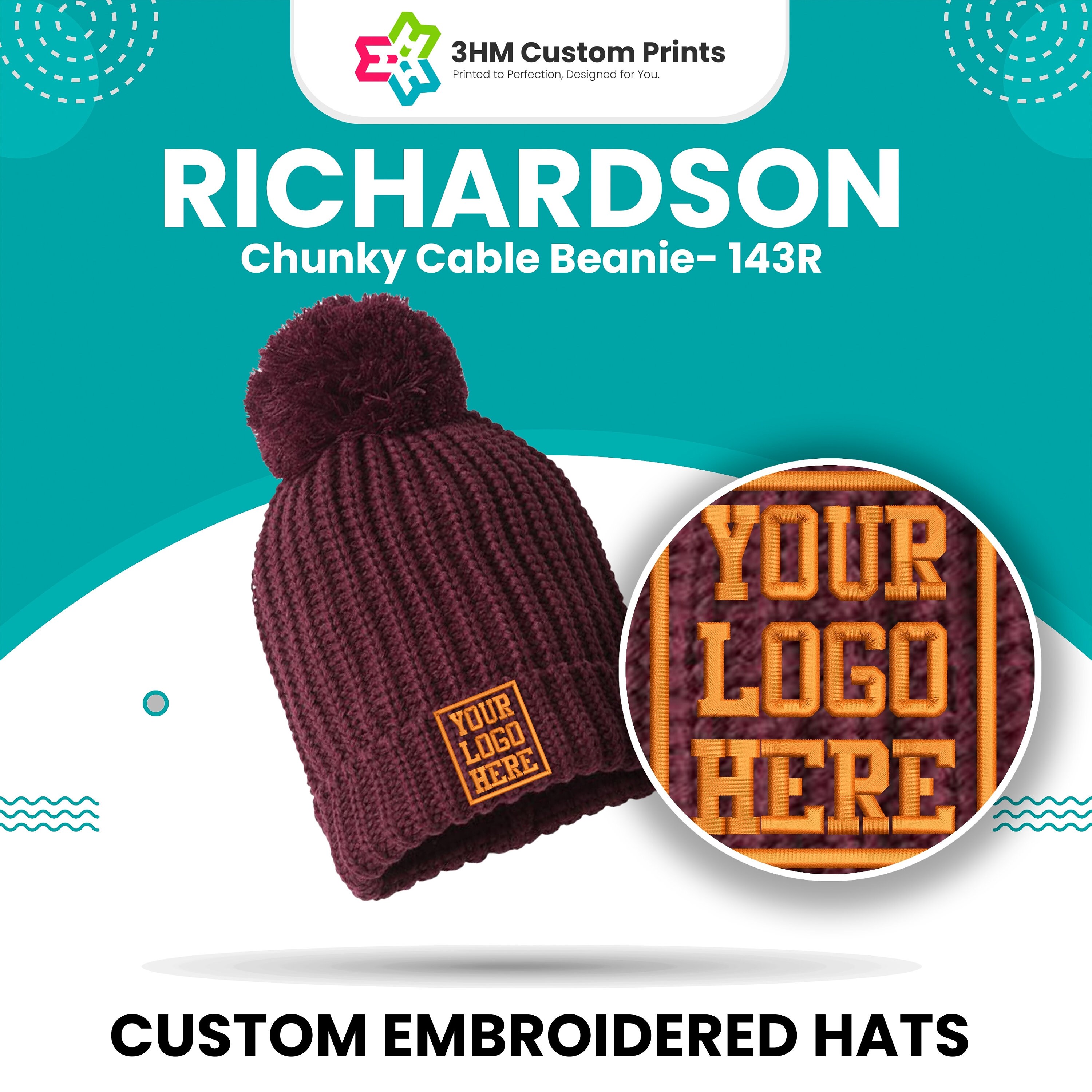 Embroidered Beanies, Custom Winter Hats, Chunky Cable Beanie  display picture 2