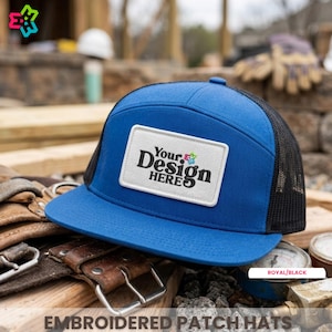 Custom Richardson 168 7 Panel Trucker Hat with Embroidered Patch Logo, Business Logo Hats Bulk, Company Uniform Work Hat, Flat Bill Mesh Cap