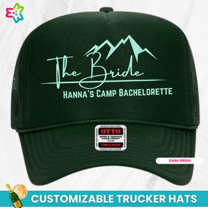 Custom Name Camp Bachelorette Hat, Camping Bach Trucker Hat, The Bride Camp Bachelorette Party Hats, Getting Hitched Bachelorette