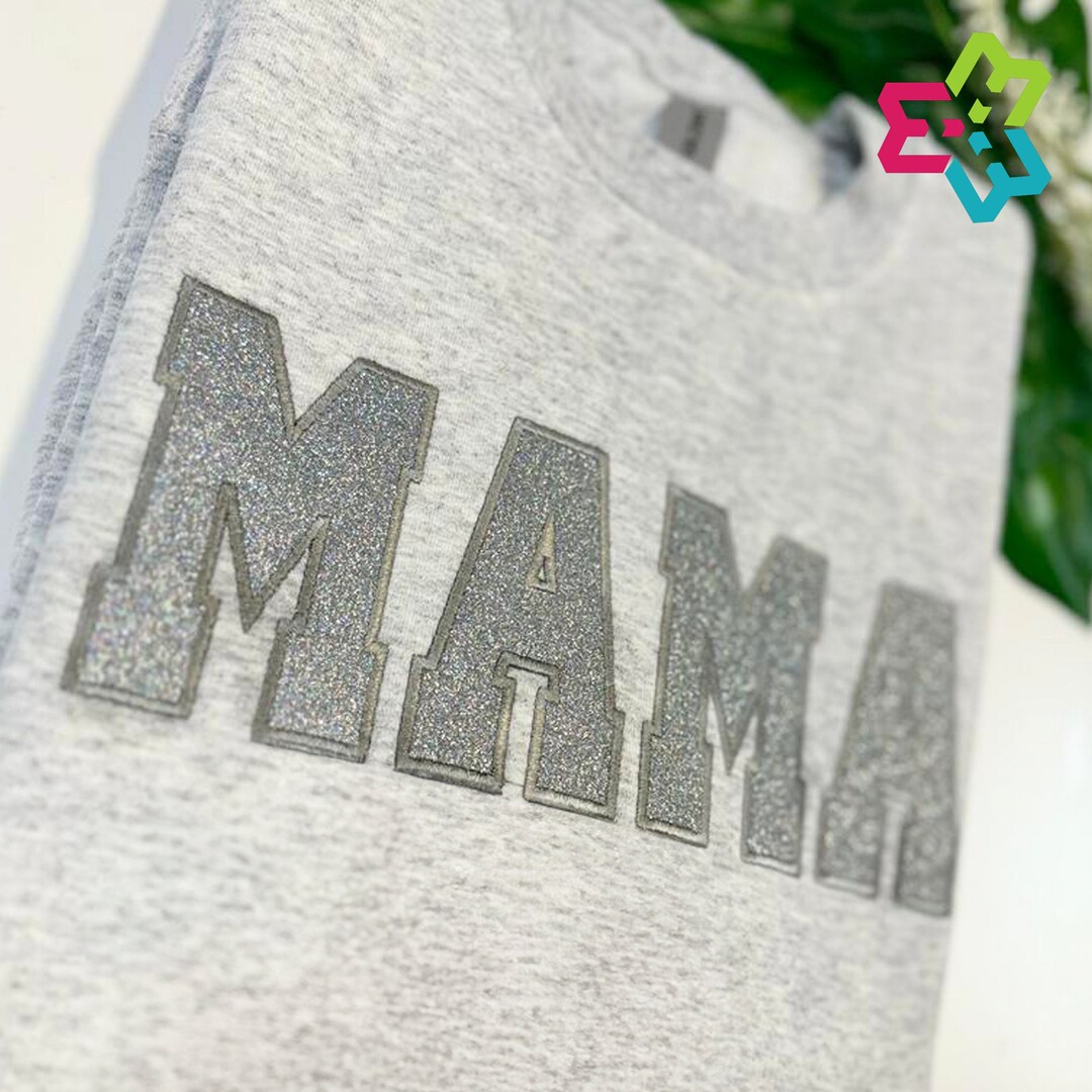 Mama Sweatshirt, Custom Mama Glitter Applique Embroidered Crewneck ...