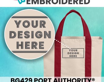Embroidered Cotton Canvas Two-Tone Tote, Add Your Text or Design, Custom Logo